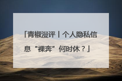 青椒漫评丨个人隐私信息“裸奔”何时休？